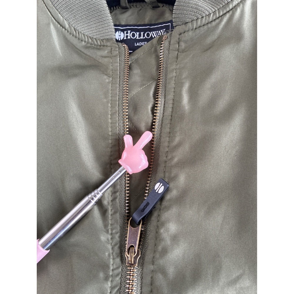Holloway Womens Olive Green Bomber Jacket Coat Knit Hem Arm Pouch 229732 Small - Picture 11 of 16